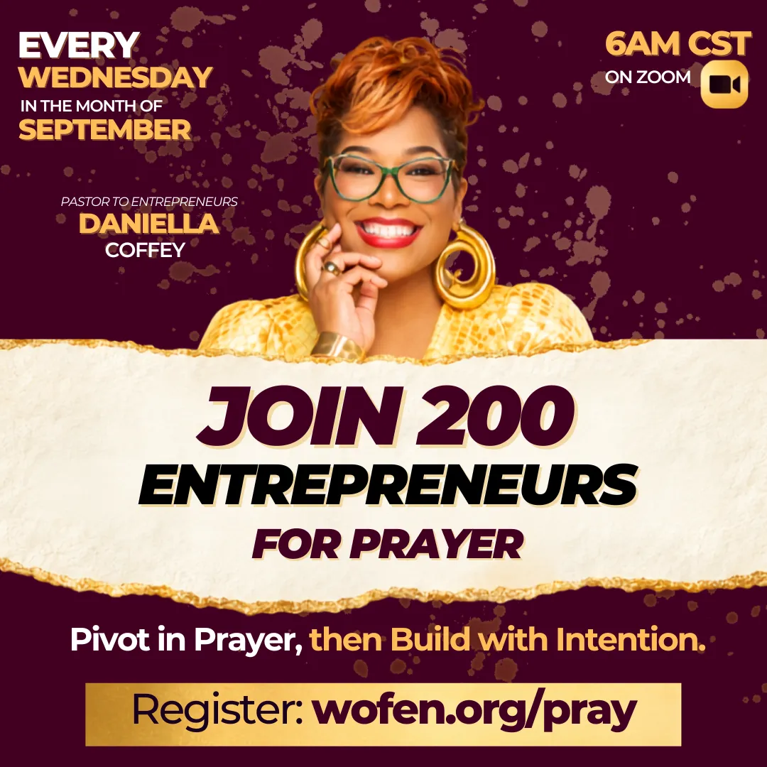 September prayer call flyer: Pivot in Prayer, Build with Intention, every Wednesday in September with Pastor Daniella Coffey